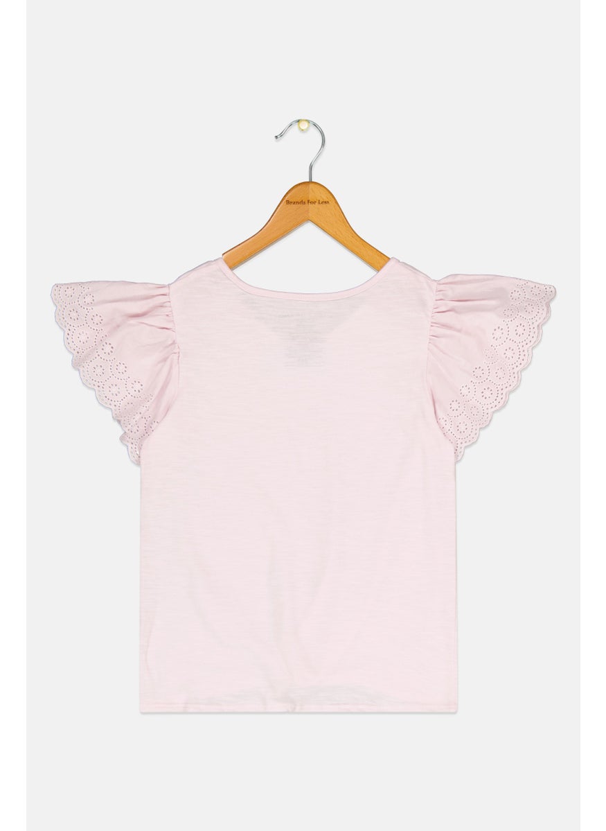 Kids Girl V-Neck Eyelet Sleeve Solid Top, Lilac