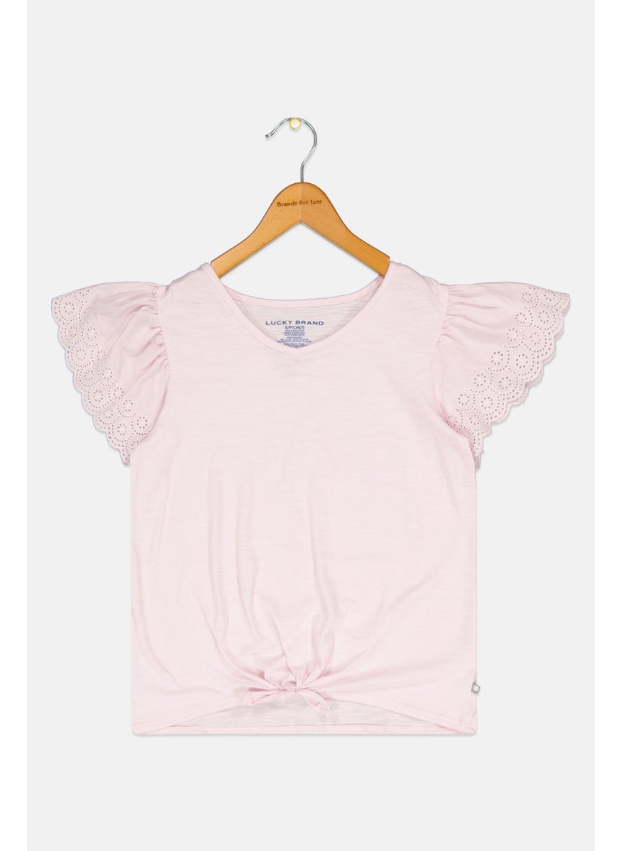 Kids Girl V-Neck Eyelet Sleeve Solid Top, Lilac