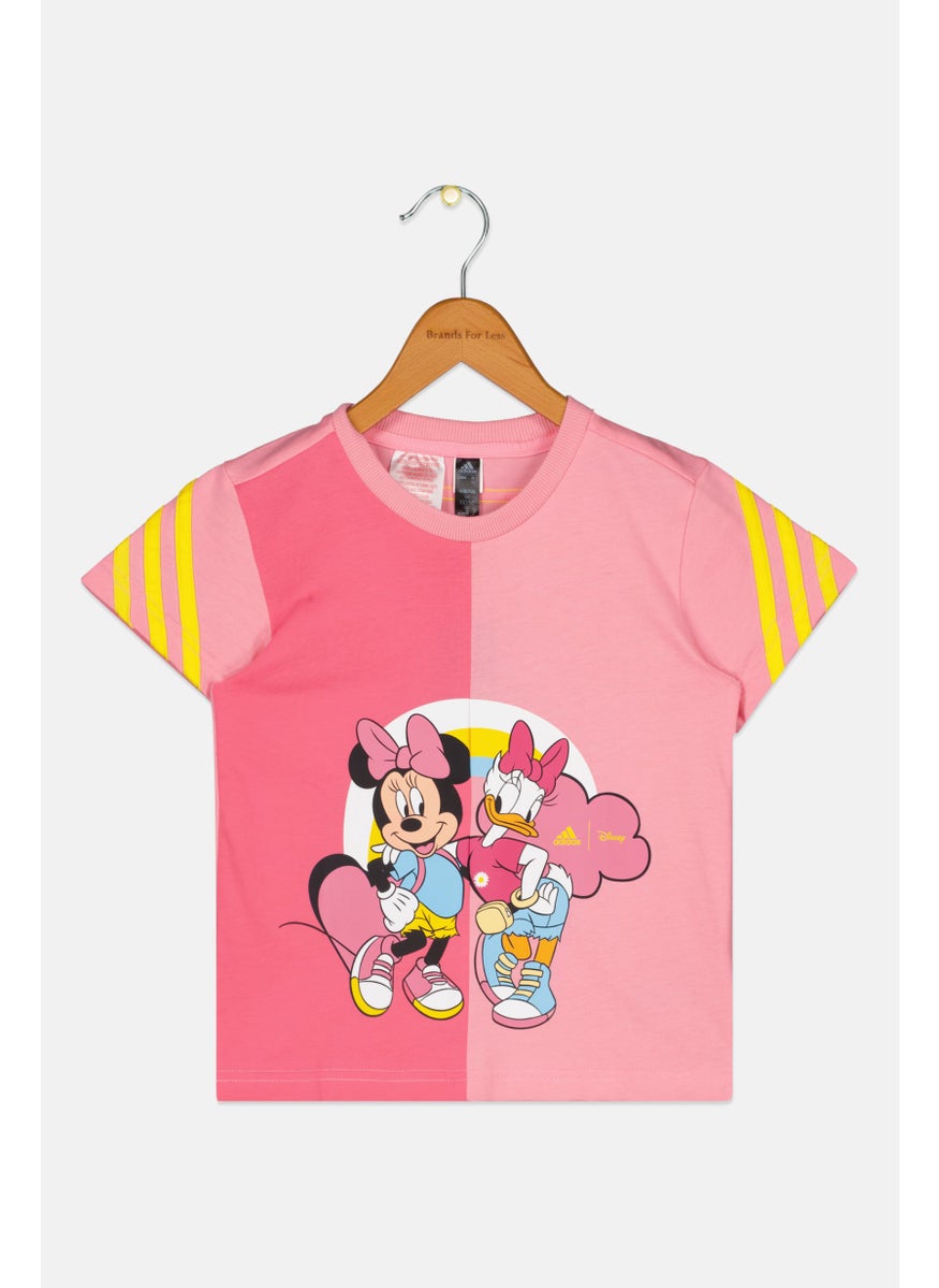 Toddlers Girl Crew Neck Short Sleeve Graphic T-Shirt, Pink Combo