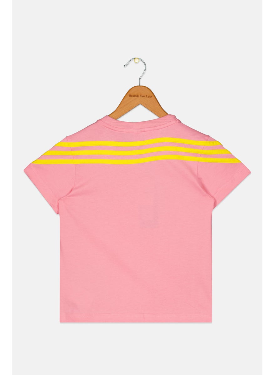 Toddlers Girl Crew Neck Short Sleeve Graphic T-Shirt, Pink Combo