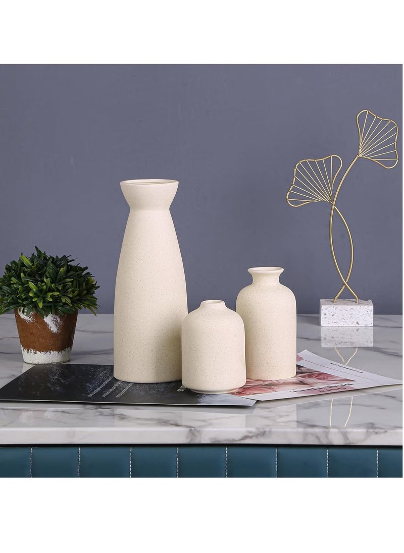 Ceramic Vase Set 3 Small Flower Vases for Modern Home Decor Decorative Vase for Pampas Grass and Dried Flowers Beige