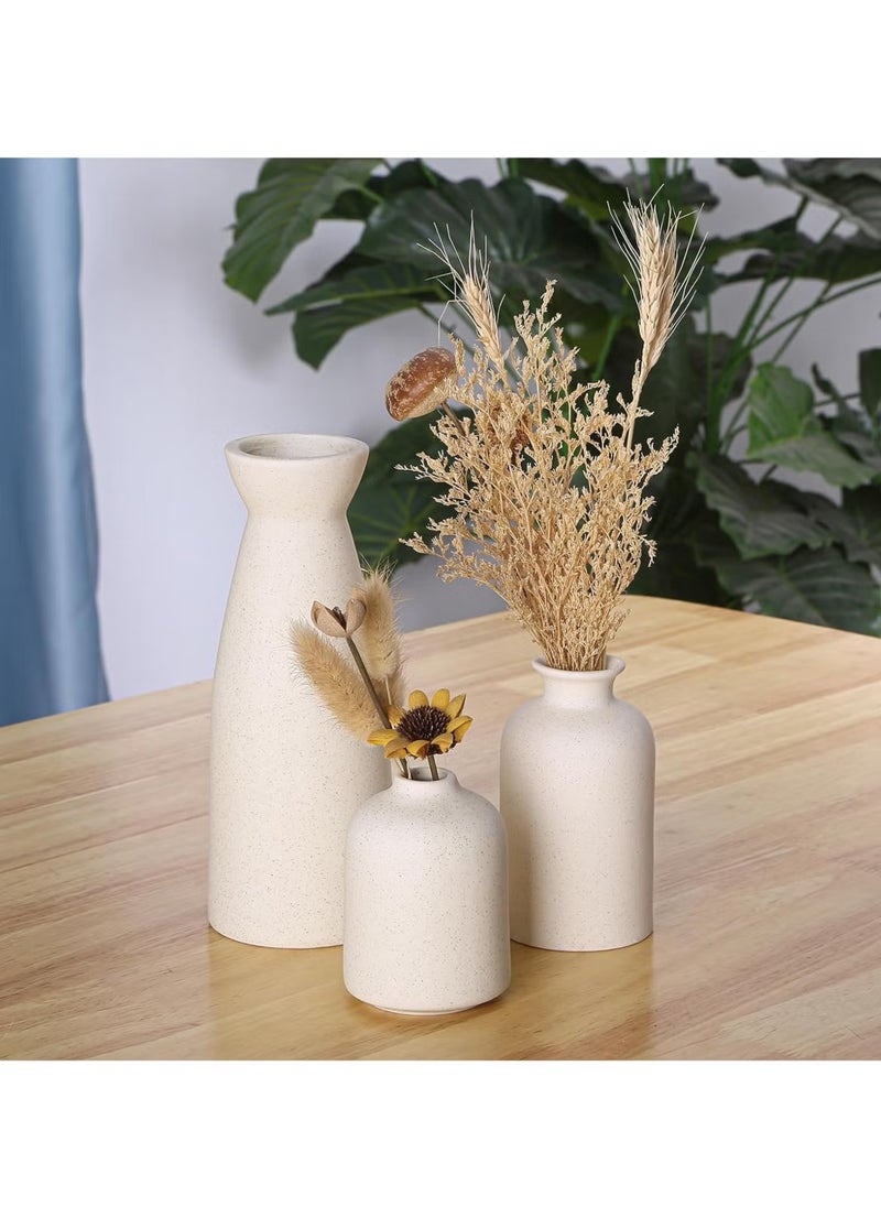 Ceramic Vase Set 3 Small Flower Vases for Modern Home Decor Decorative Vase for Pampas Grass and Dried Flowers Beige