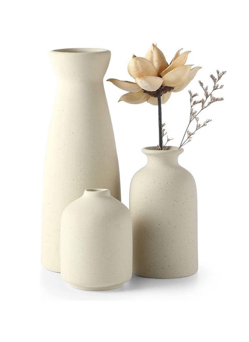 Ceramic Vase Set 3 Small Flower Vases for Modern Home Decor Decorative Vase for Pampas Grass and Dried Flowers Beige