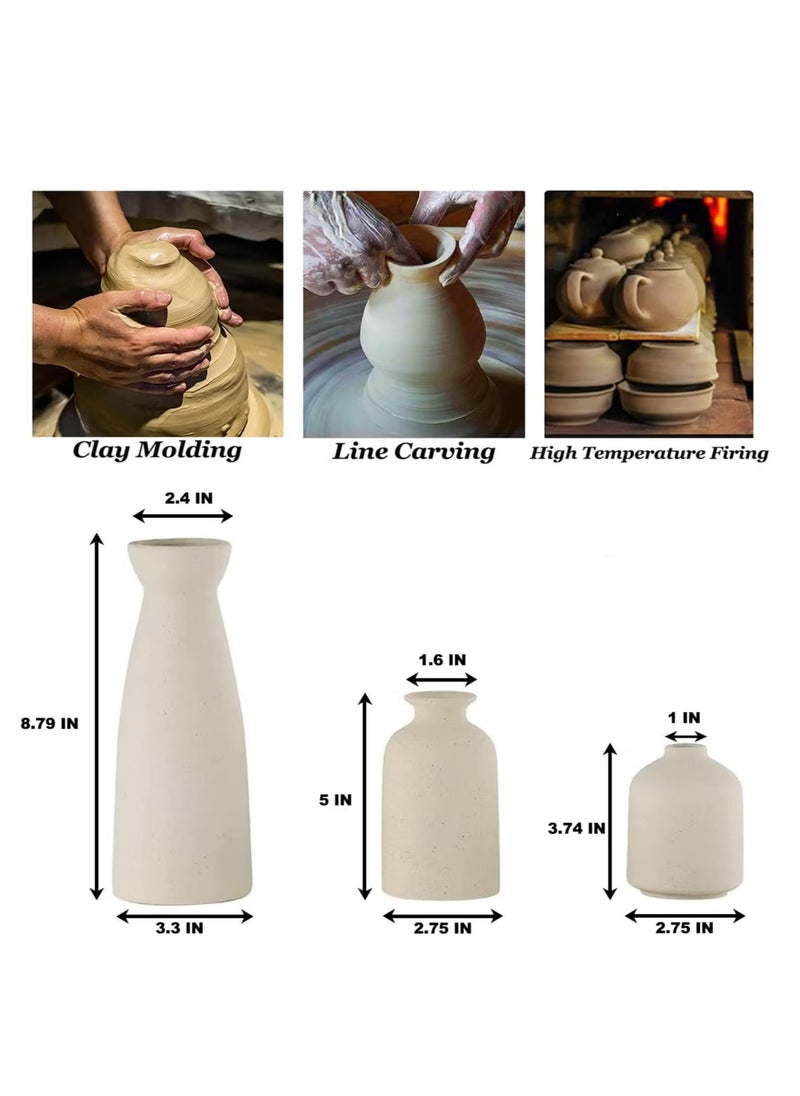 Ceramic Vase Set 3 Small Flower Vases for Modern Home Decor Decorative Vase for Pampas Grass and Dried Flowers Beige