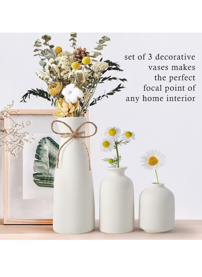 Ceramic Vase Set 3 Small Flower Vases for Modern Home Decor Decorative Vase for Pampas Grass and Dried Flowers White