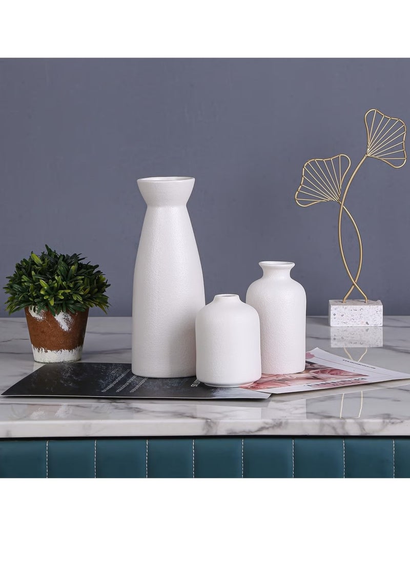 Ceramic Vase Set 3 Small Flower Vases for Modern Home Decor Decorative Vase for Pampas Grass and Dried Flowers White