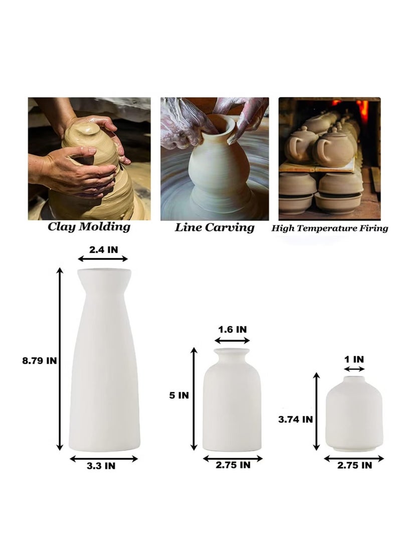 Ceramic Vase Set 3 Small Flower Vases for Modern Home Decor Decorative Vase for Pampas Grass and Dried Flowers White