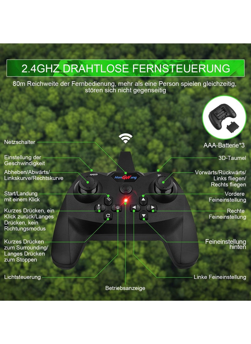 RC Aeroplane 2.4GHz Remote Controlled Aeroplane L0713 Quadcopter Floating Fighter Aircraft RC Aeroplane RTF for Beginners/Children/Adults, USB Charging, Green
