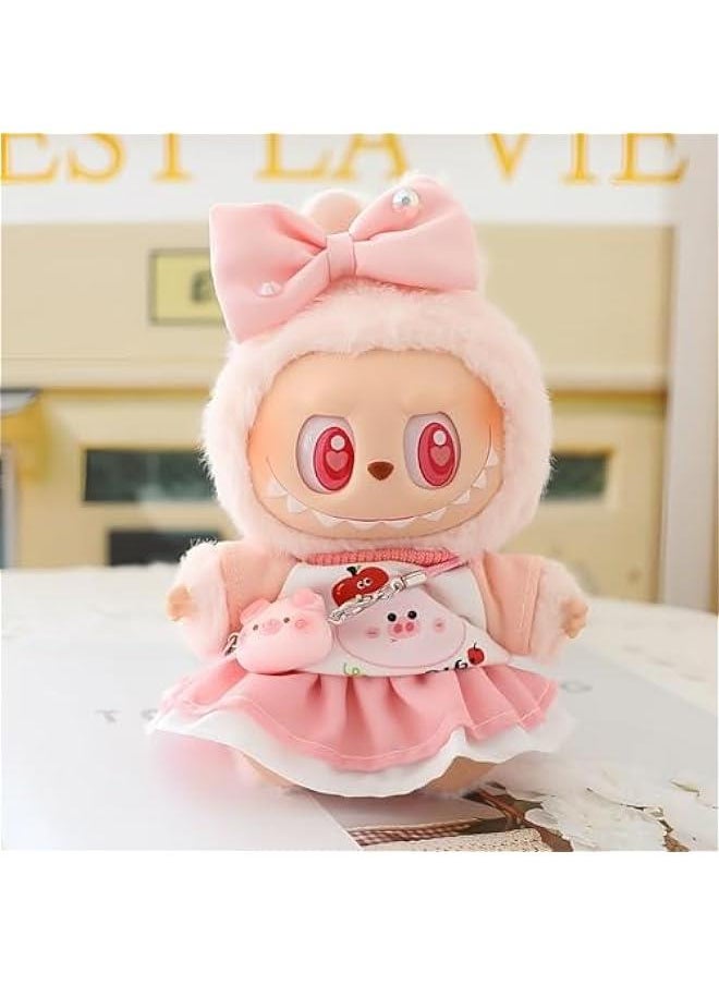Labubu Clothes, labubu Outfit, Labubu Keychain Accessories, Cute Kawaii Fashion Skirt Overalls Set 4 Pieces for 15cm & 17cm Labubu, Hats Clothes for Labubu (No Doll)