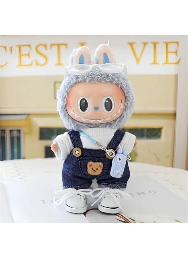 Labubu Clothes, labubu Outfit, Labubu Keychain Accessories, Cute Kawaii Fashion Overalls Set 5 Pieces for 15cm & 17cm Labubu, Hats Clothes for Labubu(No Doll)