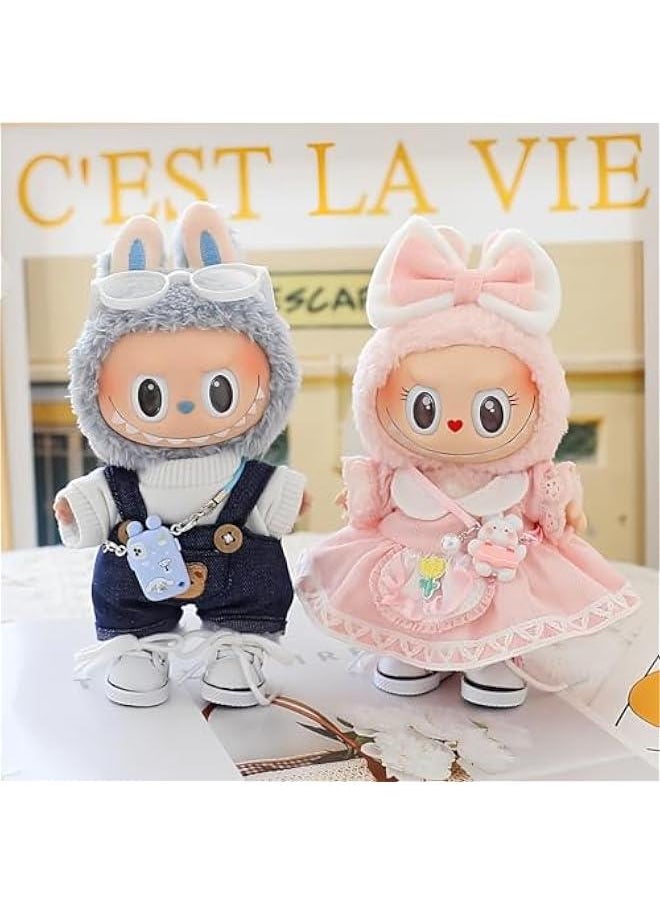 Labubu Clothes, labubu Outfit, Labubu Keychain Accessories, Cute Kawaii Fashion Overalls Set 5 Pieces for 15cm & 17cm Labubu, Hats Clothes for Labubu(No Doll)