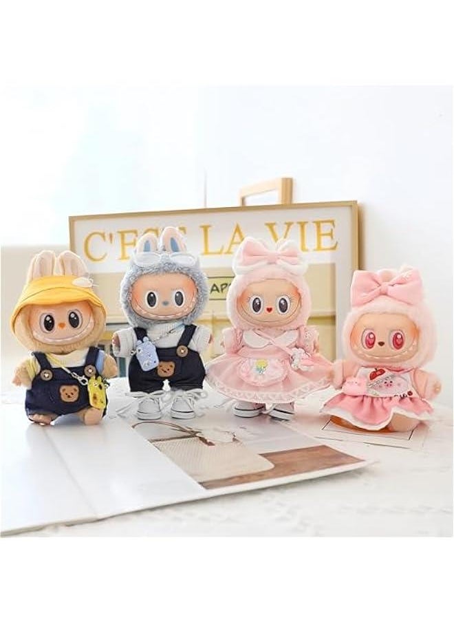 Labubu Clothes, labubu Outfit, Labubu Keychain Accessories, Cute Kawaii Fashion Skirt Overalls Set 6 Pieces for 15cm & 17cm Labubu, Hats Clothes for Labubu (No Doll)