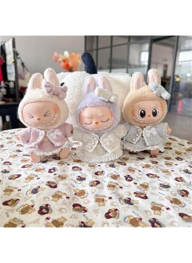 Labubu Clothes – 3-Piece Outfit Set for 17cm Labubu Dolls, Includes Dress, Skirt, and Bow, Perfect for Playtime & Collectors, Labubu Clothes for Doll Wardrobe (White)