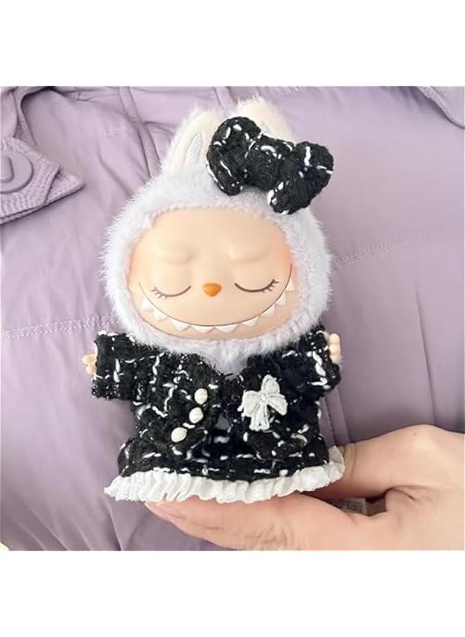 Labubu Clothes – 3-Piece Outfit Set for 17cm Labubu Dolls, Includes Dress, Skirt, and Bow, Perfect for Playtime & Collectors, Labubu Clothes for Doll Wardrobe (Black)