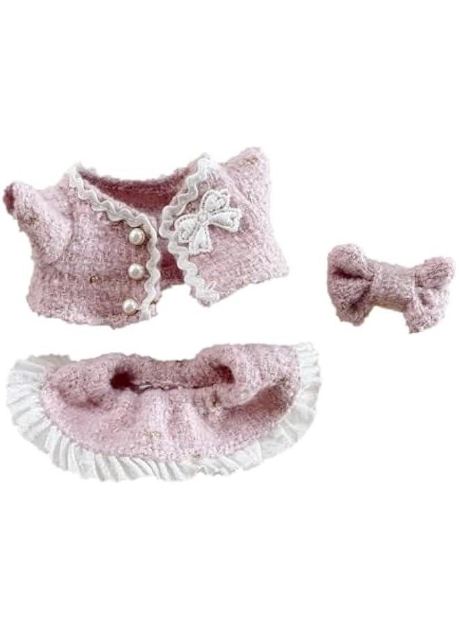 Labubu Clothes – 3-Piece Outfit Set for 17cm Labubu Dolls, Includes Dress, Skirt, and Bow, Perfect for Playtime & Collectors, Labubu Clothes for Doll Wardrobe (Pink)