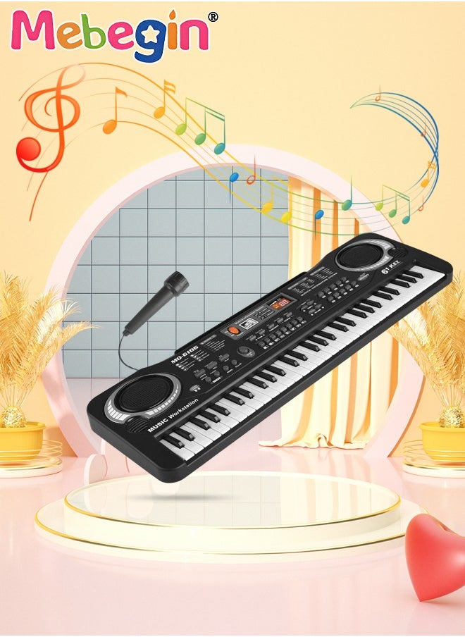 61 Keyboard Multifunction Electronic Piano Toy with Microphone Portable Record Function Musical Instrument Toy Include 6 Demos 8 Sounds Educational Learning Toy for Boys Girls Birthday Gifts