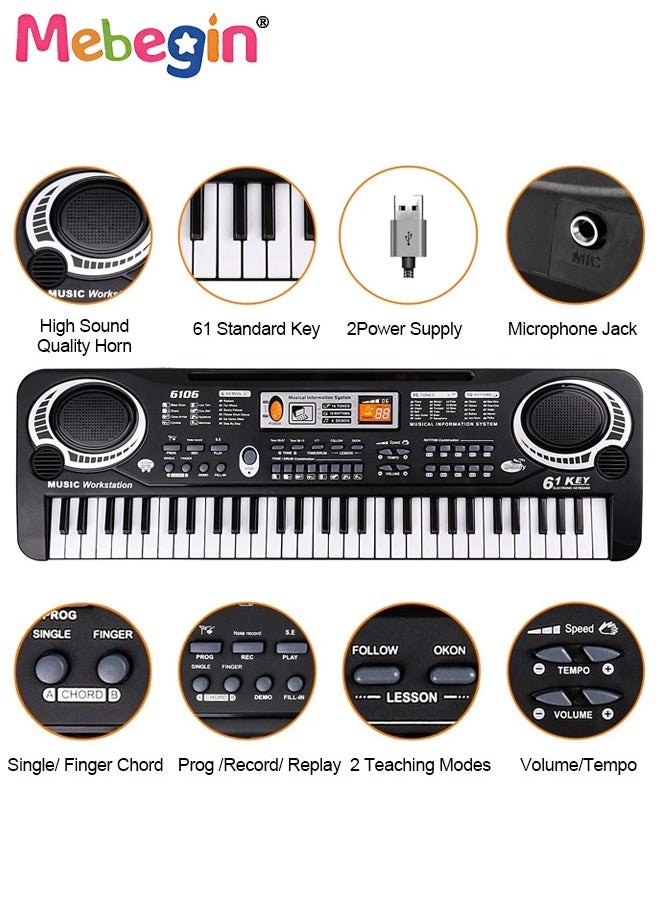 61 Keyboard Multifunction Electronic Piano Toy with Microphone Portable Record Function Musical Instrument Toy Include 6 Demos 8 Sounds Educational Learning Toy for Boys Girls Birthday Gifts