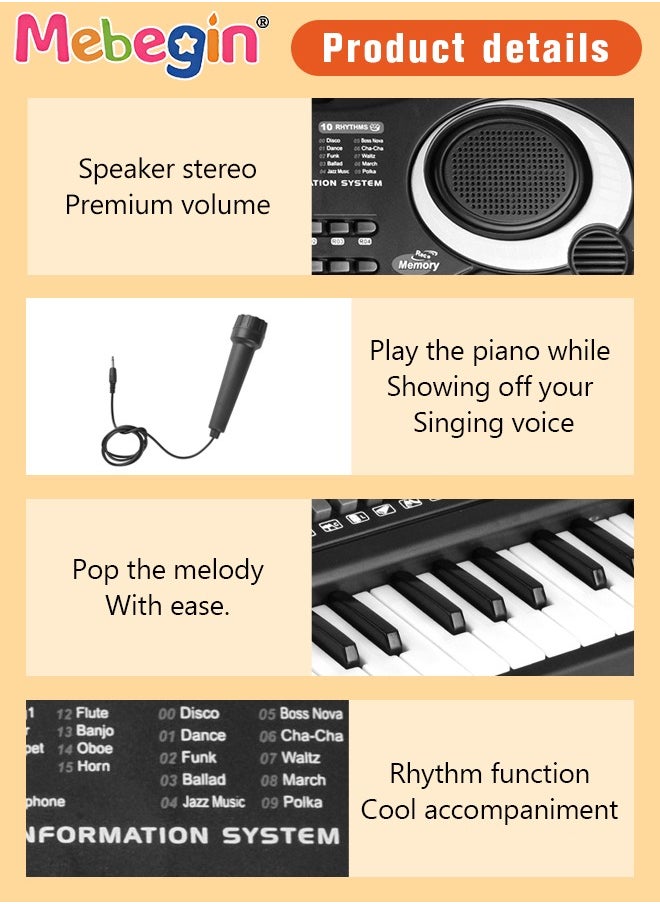 61 Keyboard Multifunction Electronic Piano Toy with Microphone Portable Record Function Musical Instrument Toy Include 6 Demos 8 Sounds Educational Learning Toy for Boys Girls Birthday Gifts