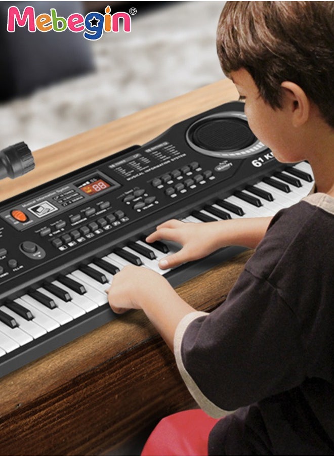 61 Keyboard Multifunction Electronic Piano Toy with Microphone Portable Record Function Musical Instrument Toy Include 6 Demos 8 Sounds Educational Learning Toy for Boys Girls Birthday Gifts
