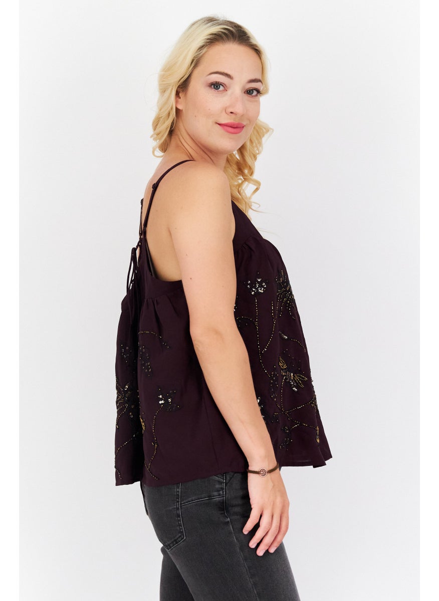 Women V Neck Sleeveless Textured Tank Top, Dark Purple