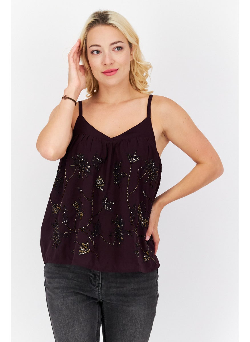 Women V Neck Sleeveless Textured Tank Top, Dark Purple