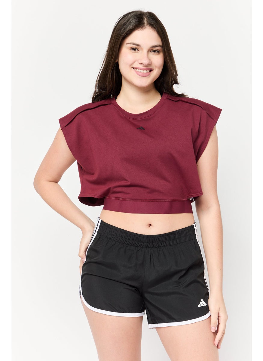 Women Sportswear Fit Cap Sleeve Training Crop Top, Maroon