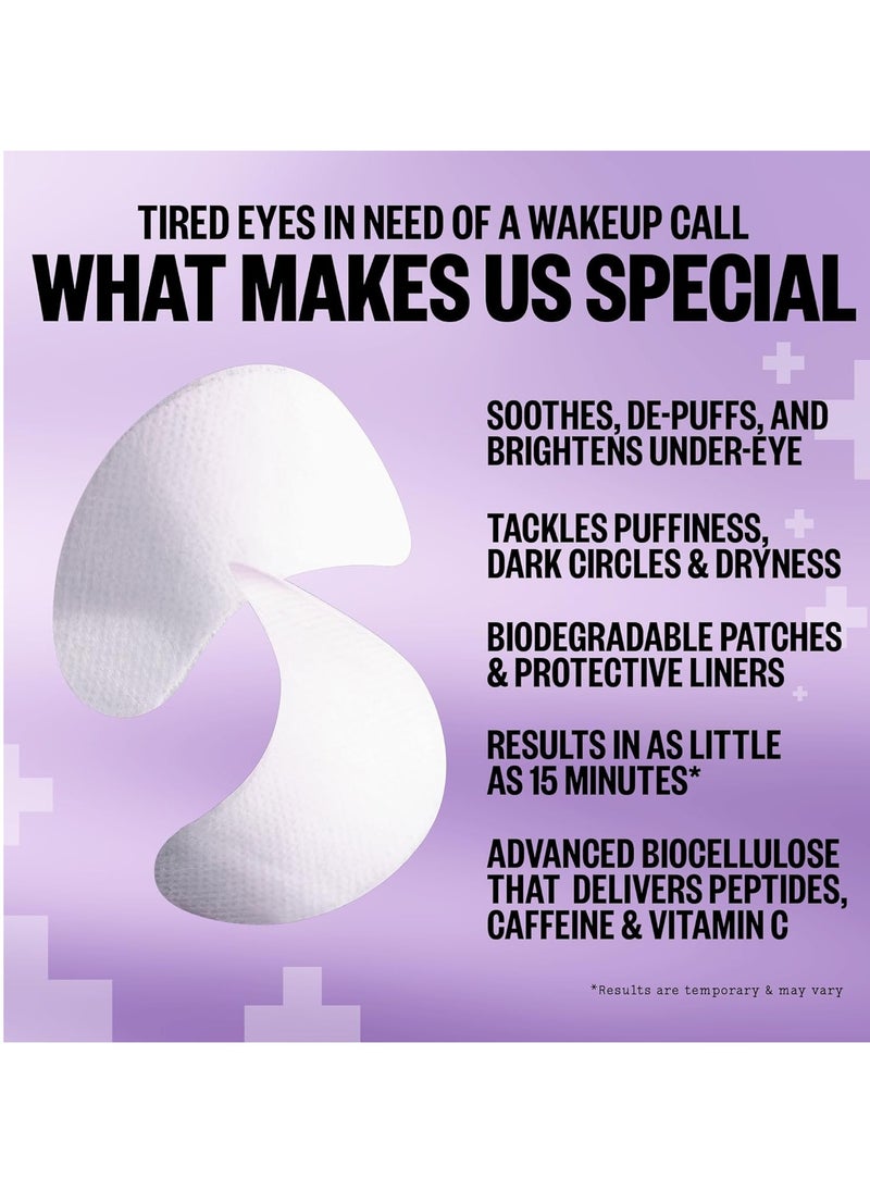 PEACE OUT Skincare Puffy Eyes, Biocellulose Under-Eye Mask, Minimize Puffiness & Tired Eyes with Caffeine and Niacinamide, Under Eye Patches for Dark Circles, 6 pairs