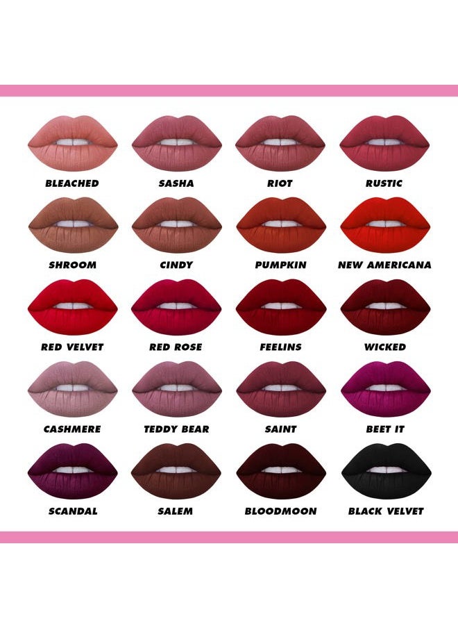 Velvetines Liquid Matte Lipstick, Feelins (Deepest True Red) - Bold, Long Lasting Shades & Lip Lining - Stellar Color & High Comfort for All-Day Wear - Talc-Free & Paraben-Free
