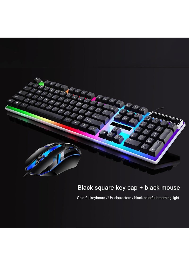 Waterproof Rainbow Keyboard with Rainbow Backlight USB Wired Game Keyboard - Light Leopard G21 Wired USB Lighting Game Mouse and Keyboard (Keyboard+Mouse - - Black)