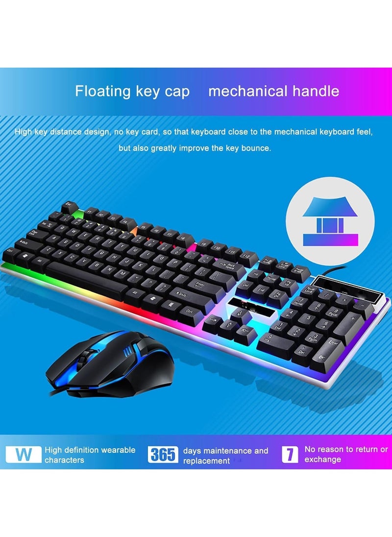 Waterproof Rainbow Keyboard with Rainbow Backlight USB Wired Game Keyboard - Light Leopard G21 Wired USB Lighting Game Mouse and Keyboard (Keyboard+Mouse - - Black)