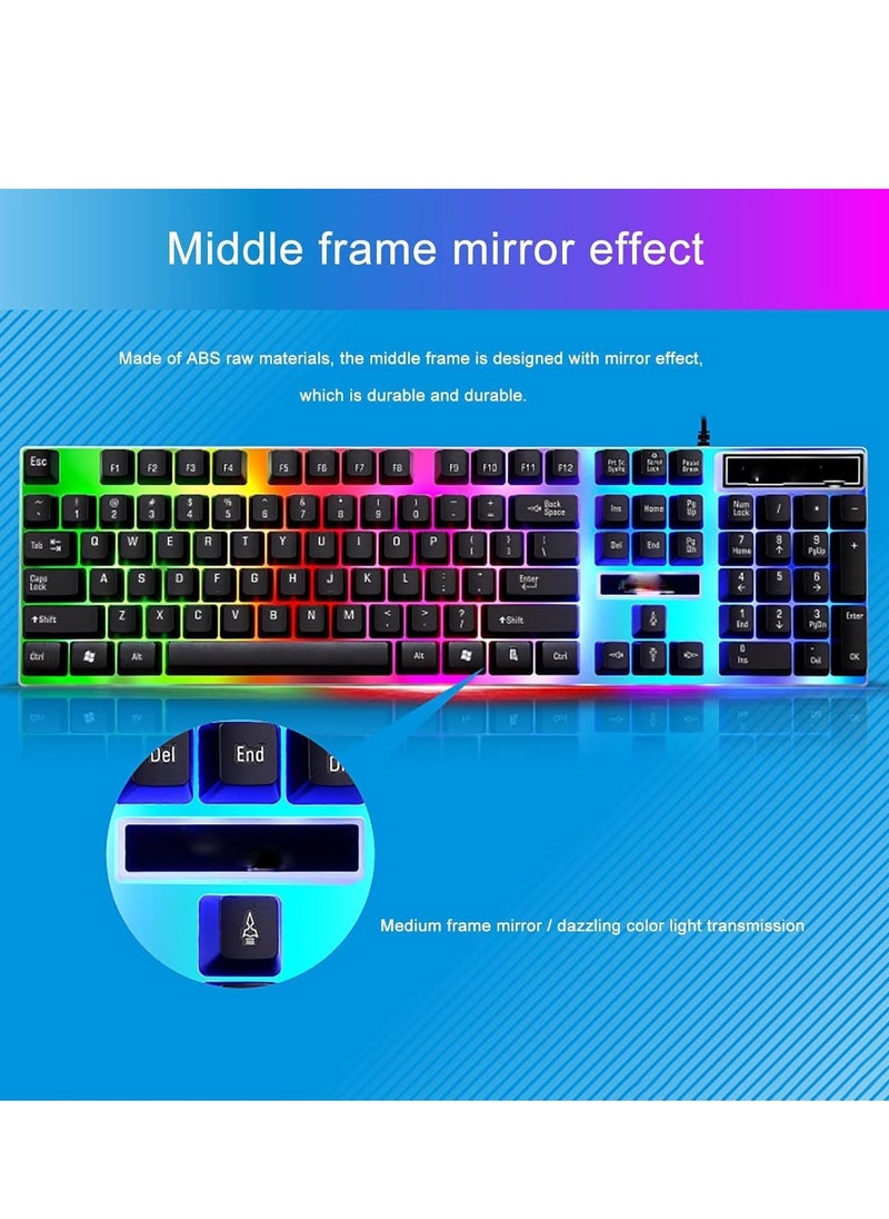 Waterproof Rainbow Keyboard with Rainbow Backlight USB Wired Game Keyboard - Light Leopard G21 Wired USB Lighting Game Mouse and Keyboard (Keyboard+Mouse - - Black)