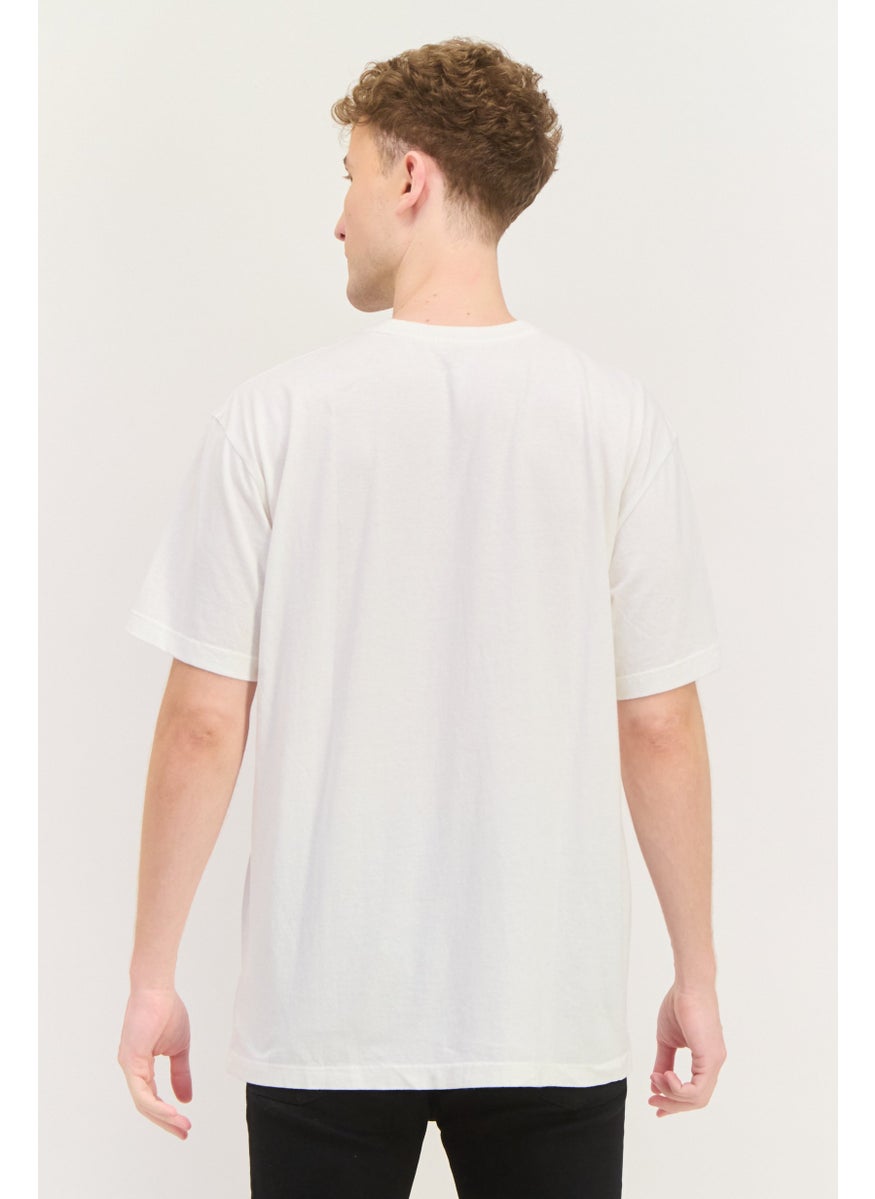 Men Crew Neck Short Sleeve Graphic Print T-Shirt, Off-White/Navy Combo