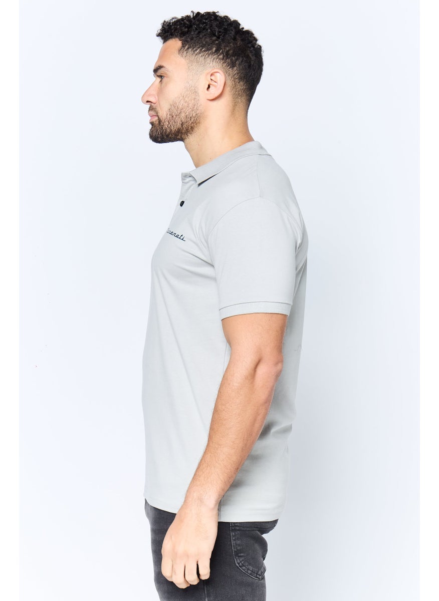 Men Regular Fit Brand Logo Short Sleeves Polo Shirt, Light Grey