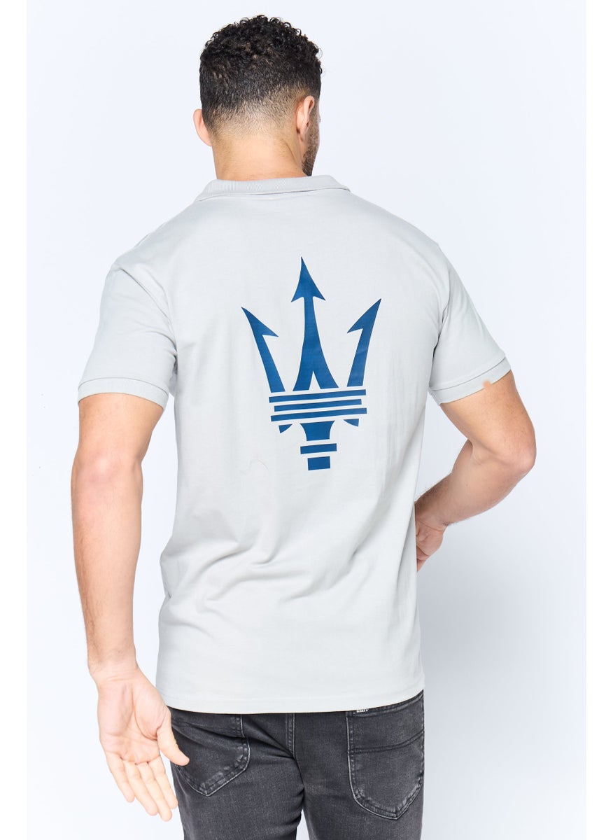 Men Regular Fit Brand Logo Short Sleeves Polo Shirt, Light Grey