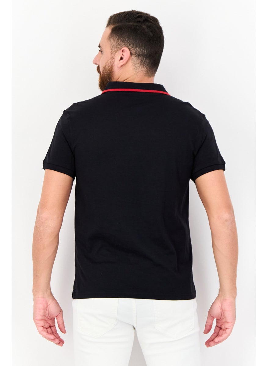 Men Regular Fit Embroidered Short Sleeves Polo Shirt, Black