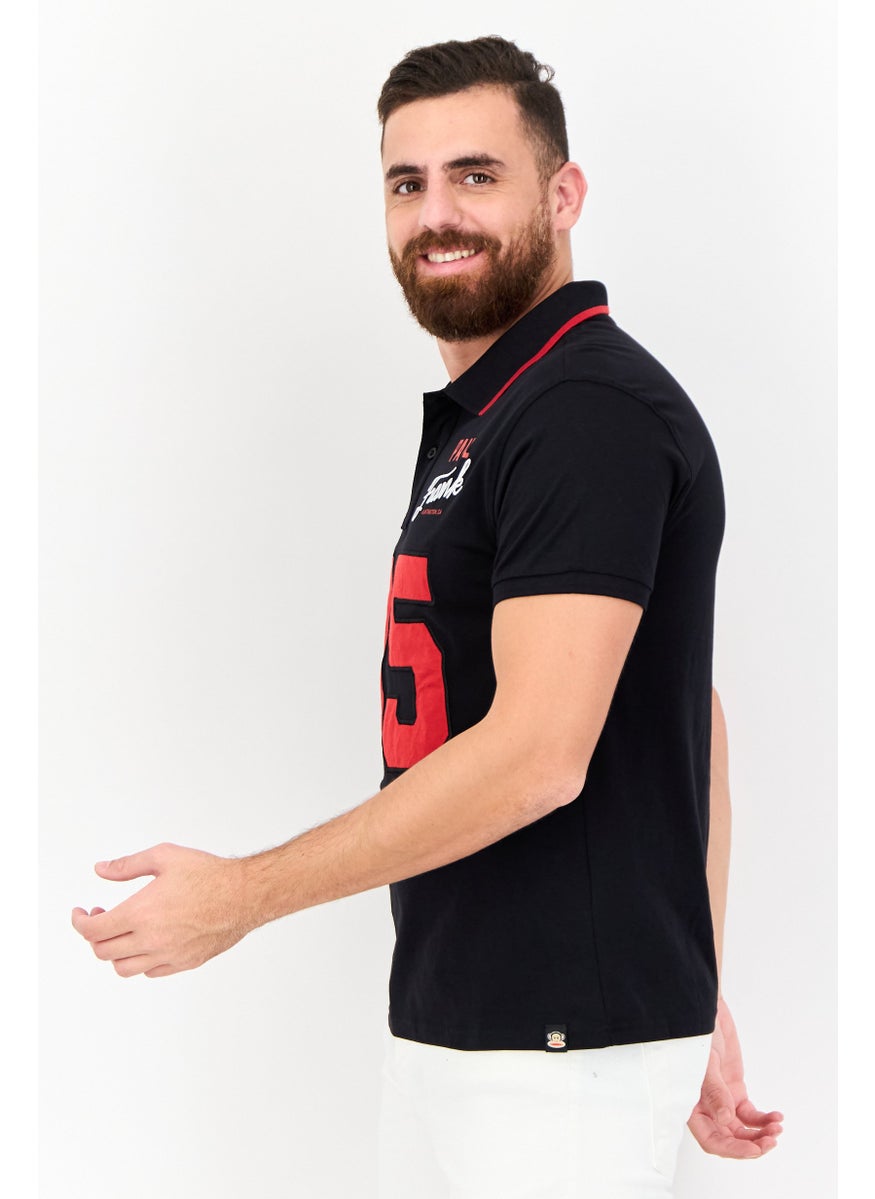 Men Regular Fit Embroidered Short Sleeves Polo Shirt, Black