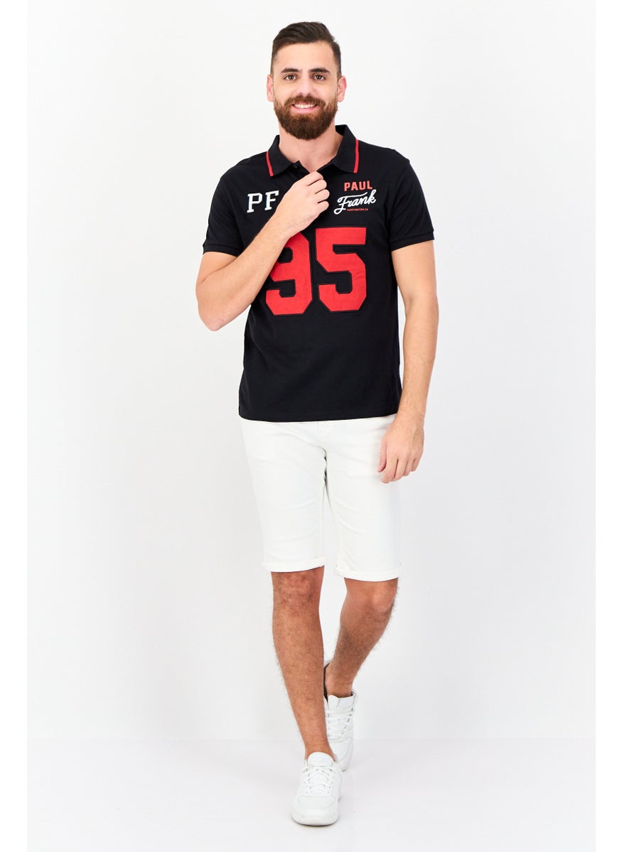 Men Regular Fit Embroidered Short Sleeves Polo Shirt, Black