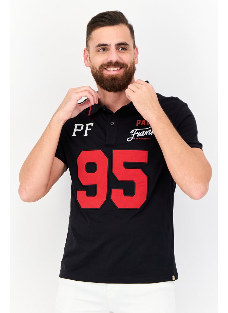 Men Regular Fit Embroidered Short Sleeves Polo Shirt, Black