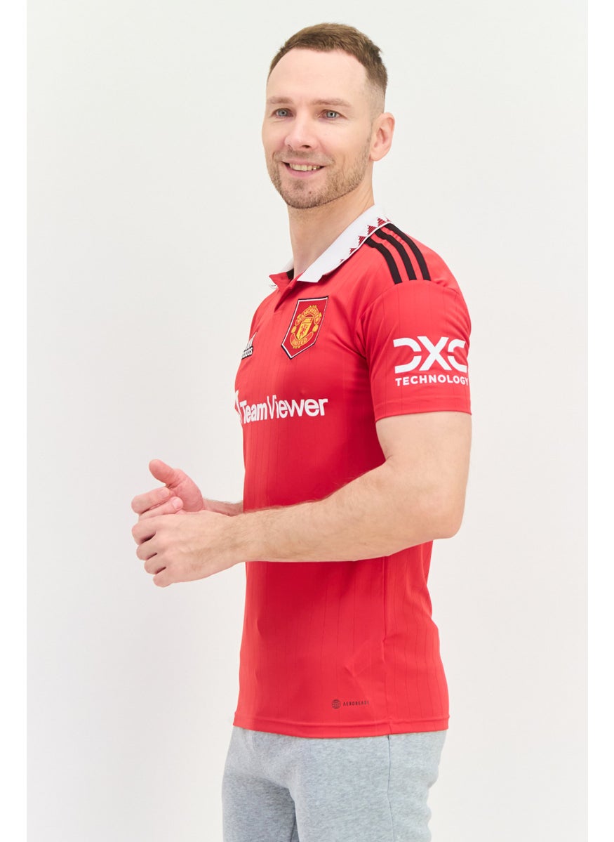 Men Sportswear Fit Short Sleeve Football Polo Shirt, Red Combo