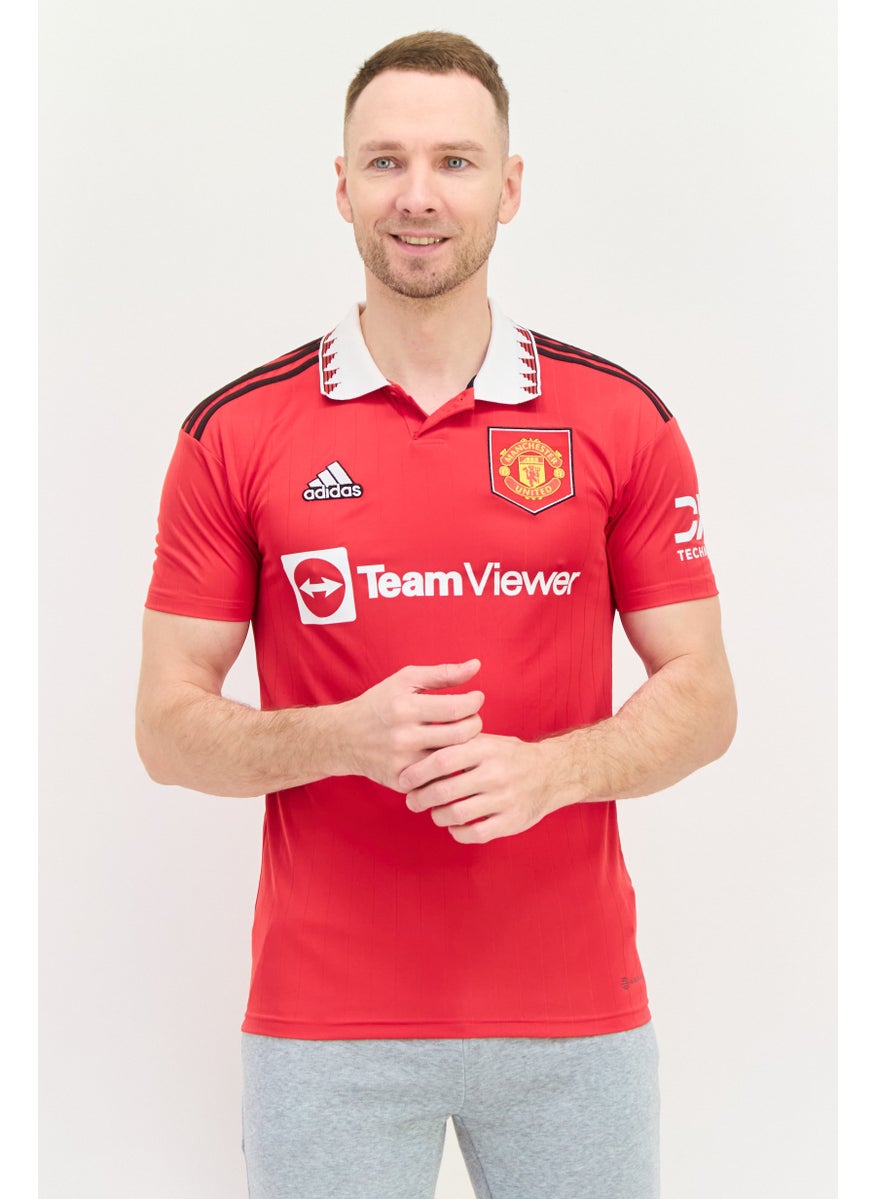 Men Sportswear Fit Short Sleeve Football Polo Shirt, Red Combo