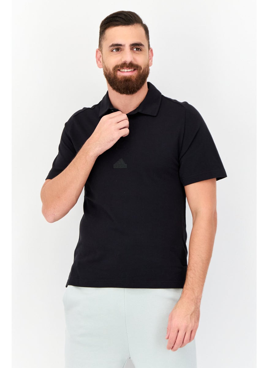 Men Sportswear Fit Short Sleeves Outdoor Polo Shirt, Black