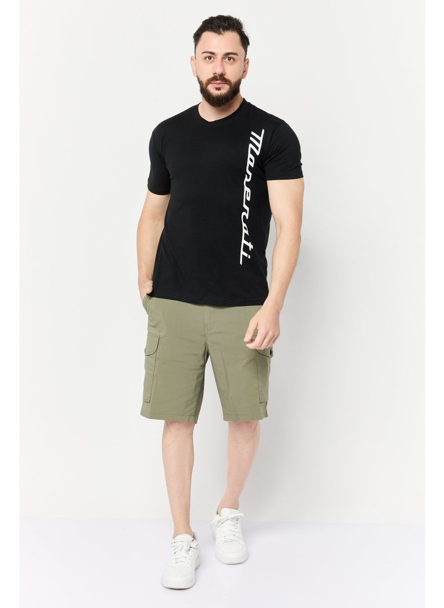 Men Crew Neck Short Sleeves Brand Logo T-Shirt, Black