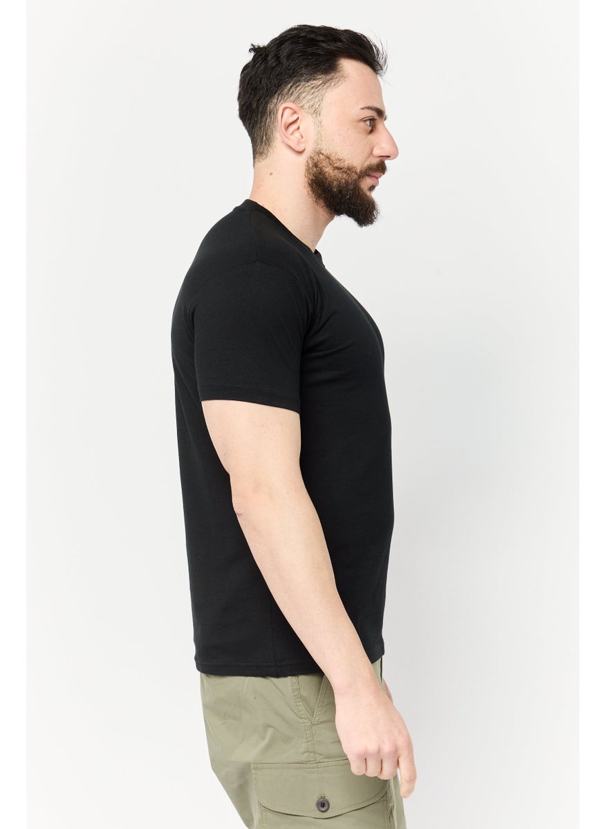 Men Crew Neck Short Sleeves Brand Logo T-Shirt, Black