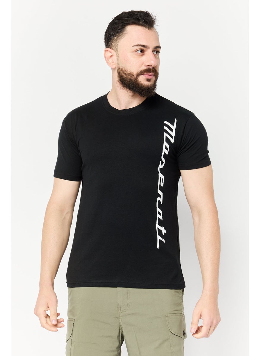 Men Crew Neck Short Sleeves Brand Logo T-Shirt, Black