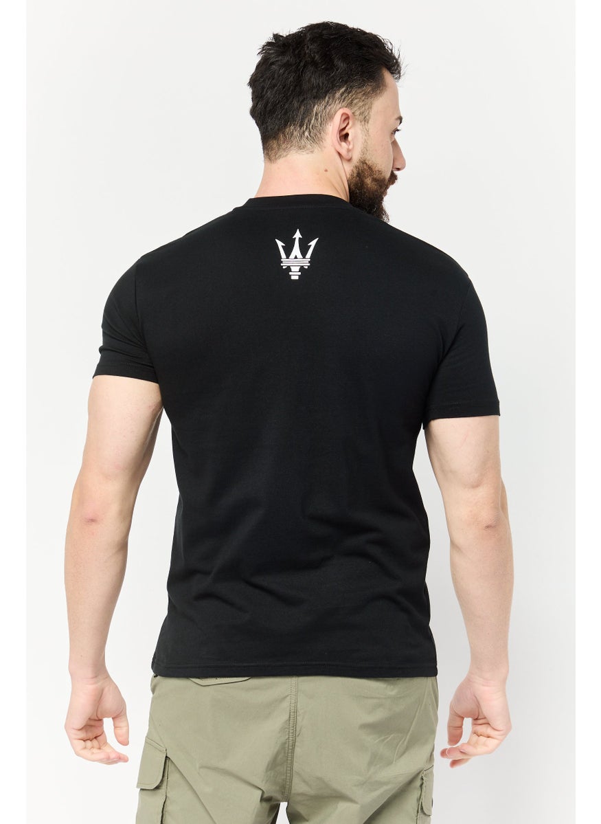 Men Crew Neck Short Sleeves Brand Logo T-Shirt, Black
