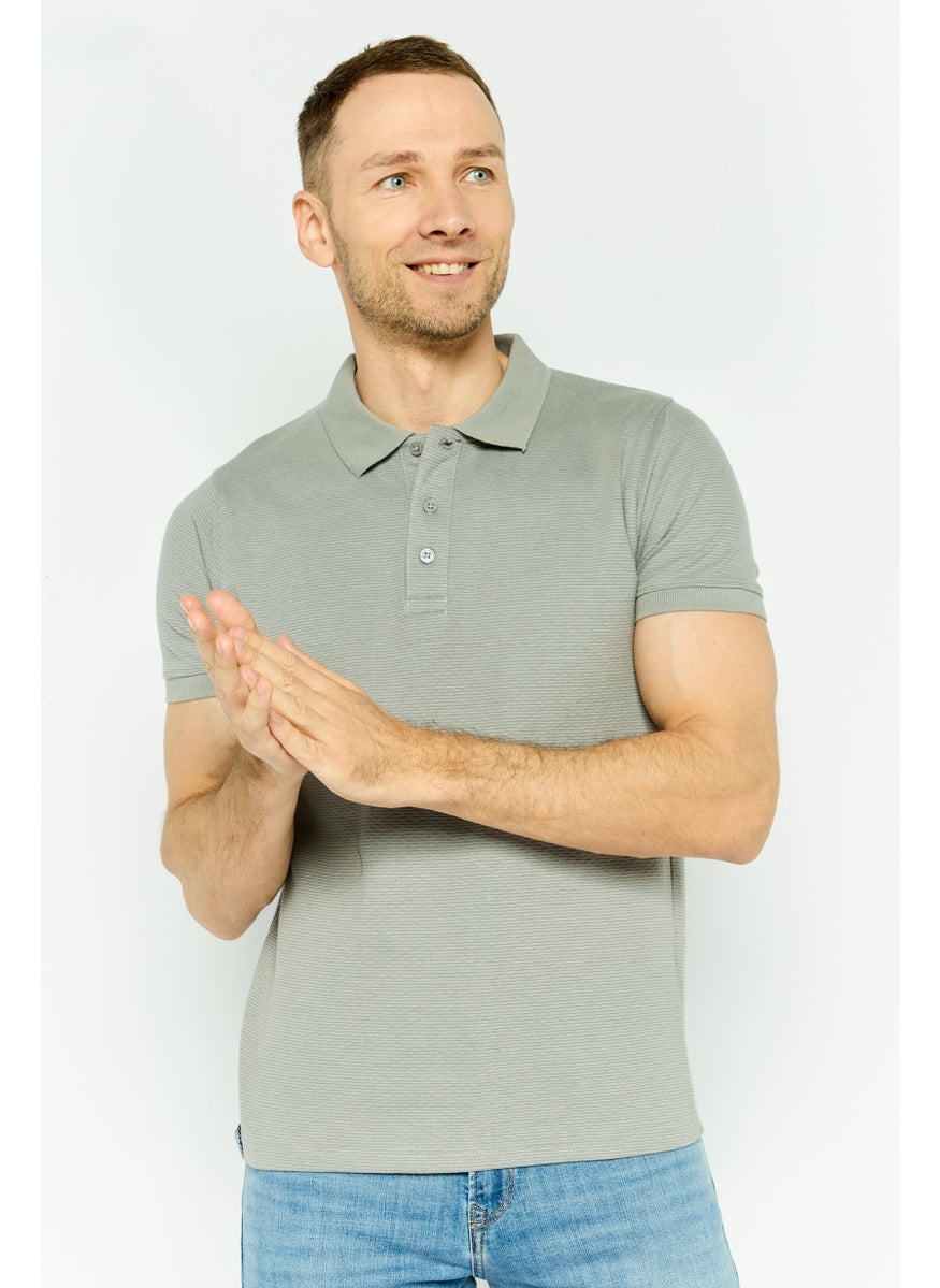 Men Regular Fit Ribbed Short Sleeves Polo Shirt, Grey