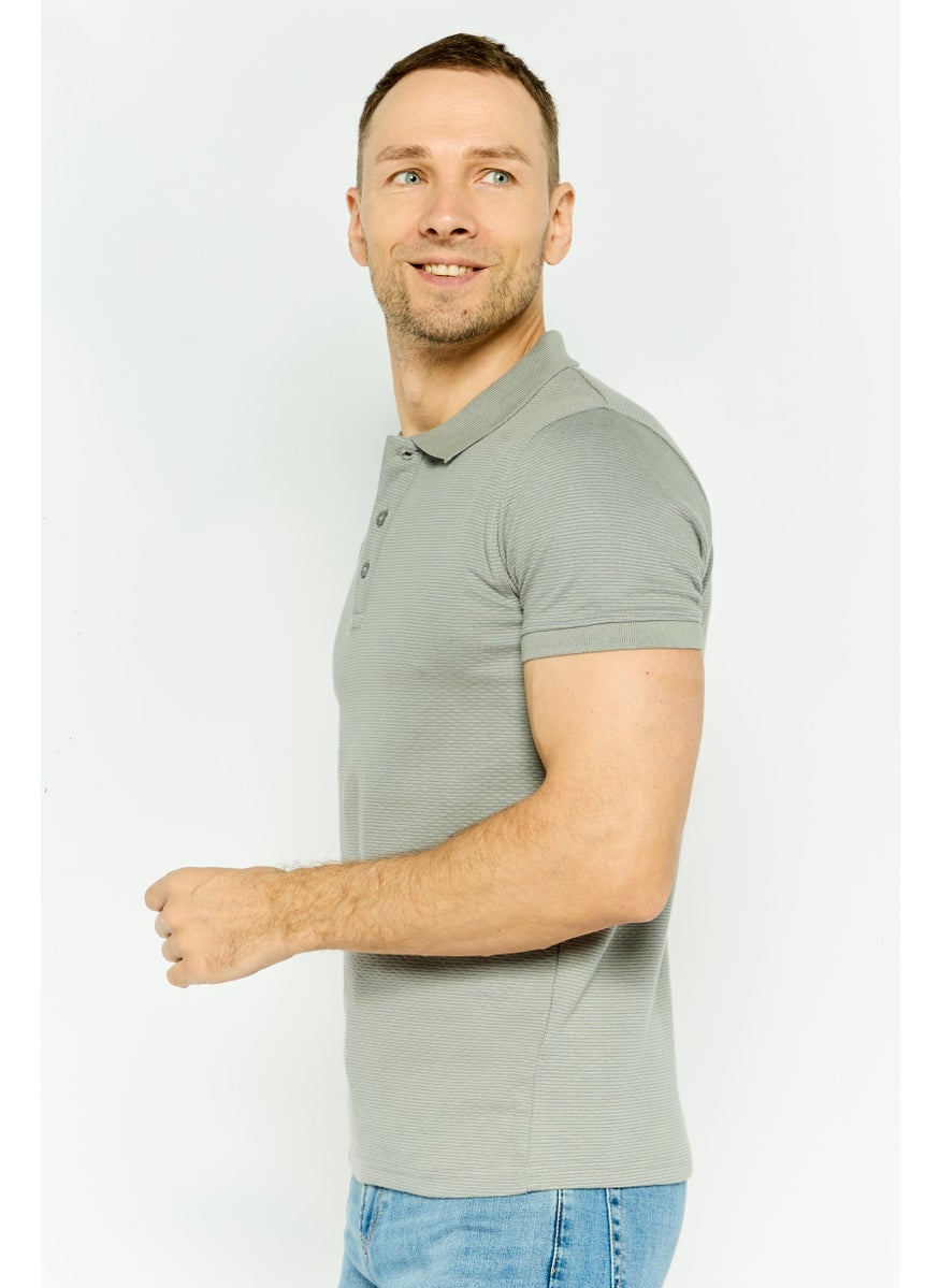Men Regular Fit Ribbed Short Sleeves Polo Shirt, Grey