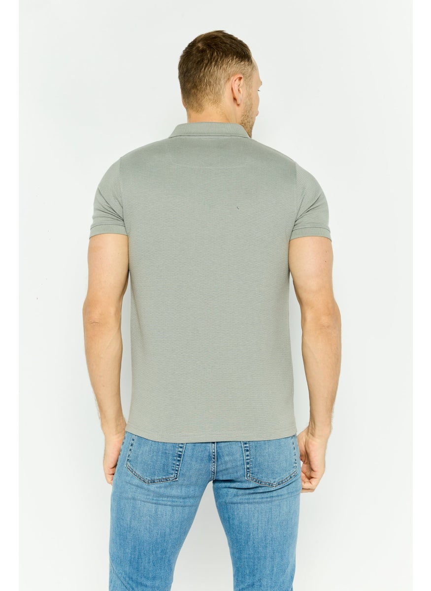 Men Regular Fit Ribbed Short Sleeves Polo Shirt, Grey