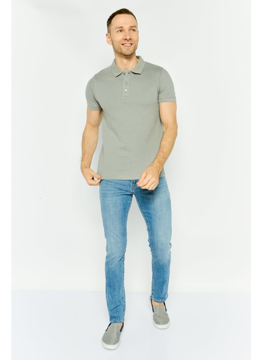 Men Regular Fit Ribbed Short Sleeves Polo Shirt, Grey