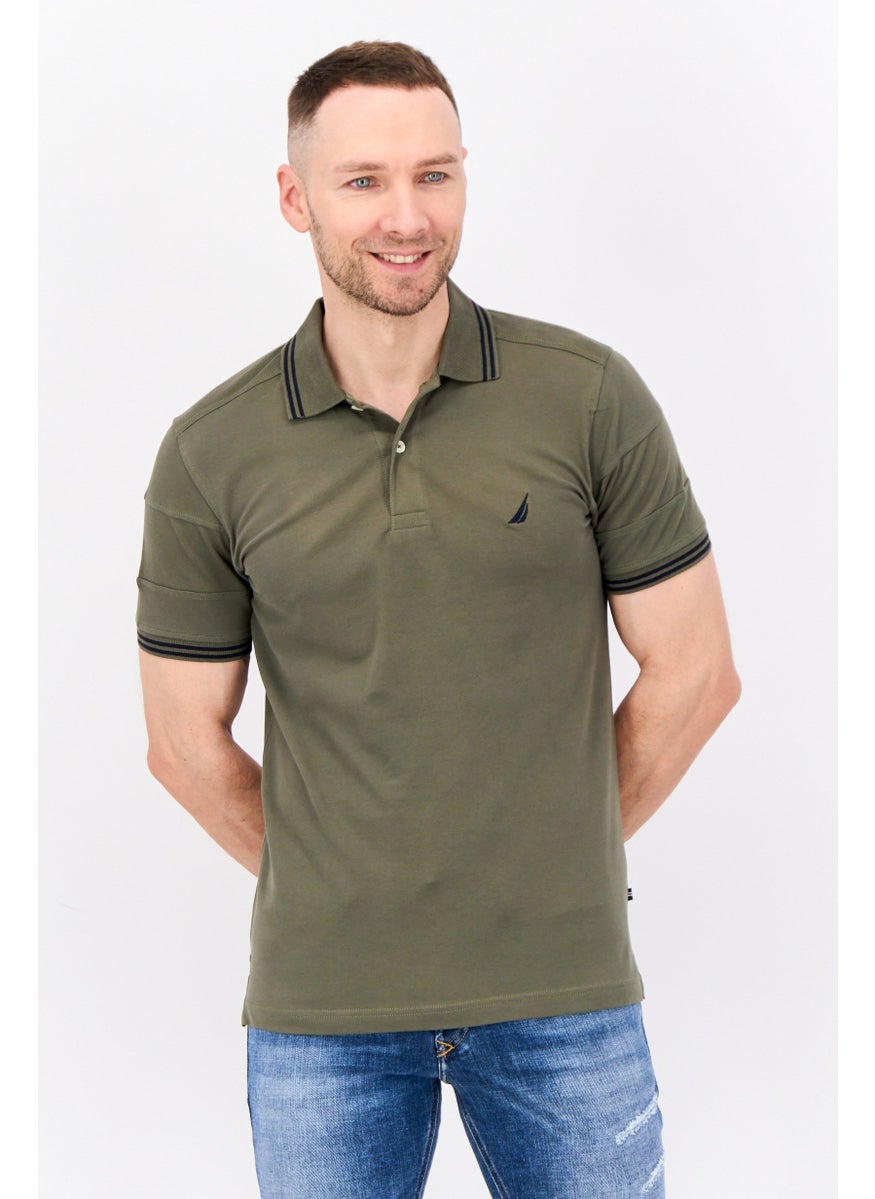 Men Regular Fit Embroidered Logo Short Sleeves Polo, Dark Olive